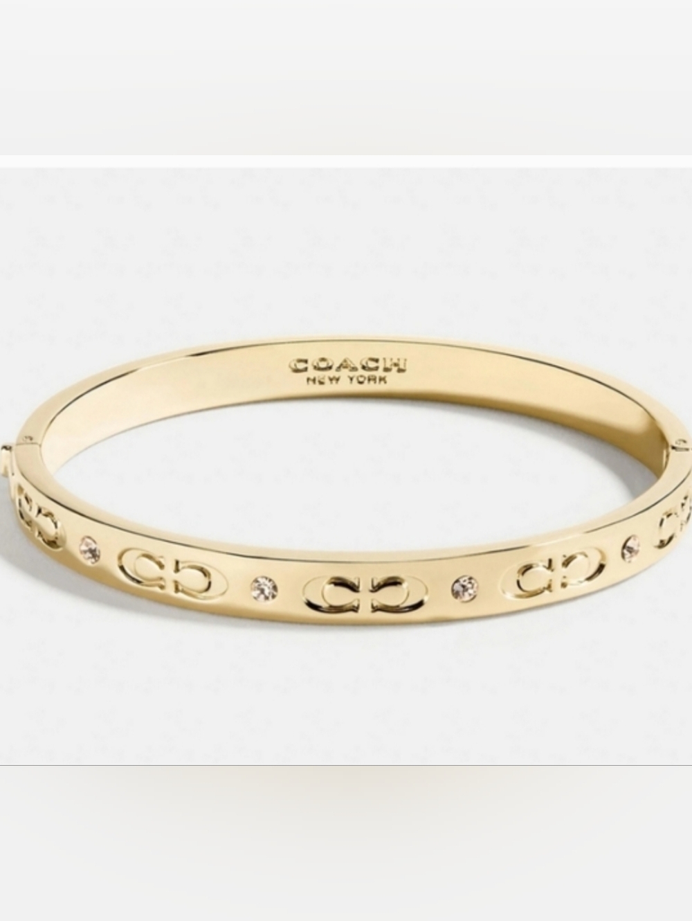 NWT! Coach Signature Hinged Bangle With "C" Logo Crystal Bracelet In GOLD